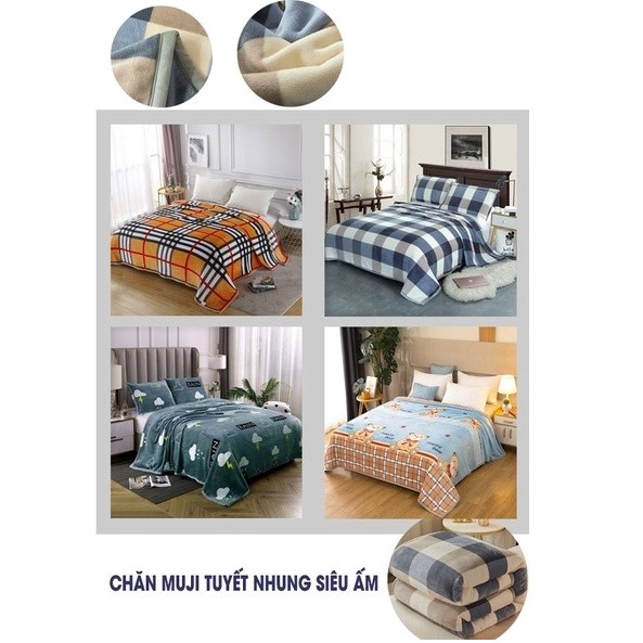 Chăn nhung Muji Cao Cấp kích thước 1m8*2m, Chăn mền văn phòng nhều loại, không rụng lông, mềm mại ấm áp