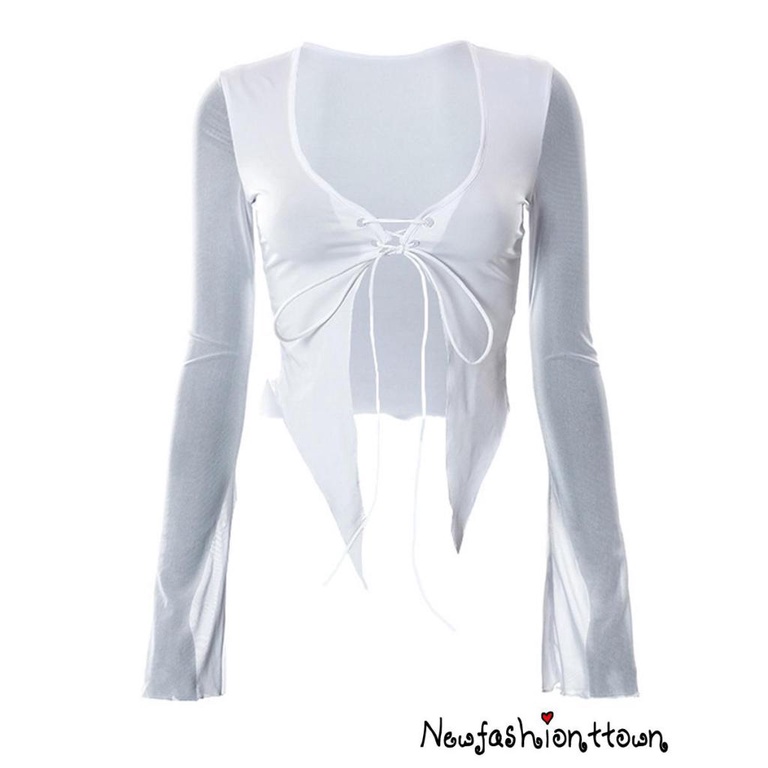 Áo Croptop Tay Loe Dài Cổ Chữ U Màu Trơn Thời Trang Mùa Hè Cho Nữ