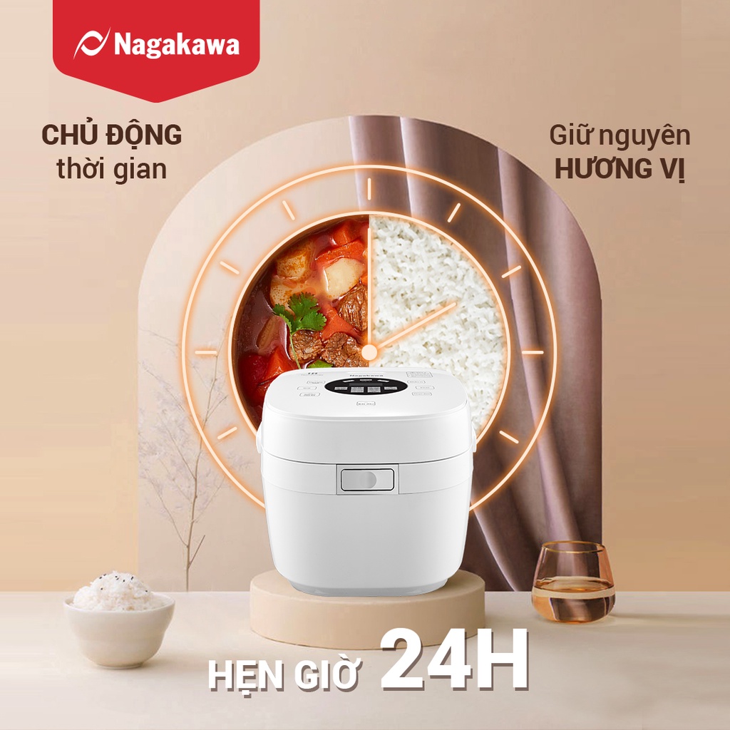 Nồi cơm điện cao tần Nagakawa NAG0139 (1.2L) - 12 chế độ nấu - Giảm tinh bột - Bảo hành 12 tháng