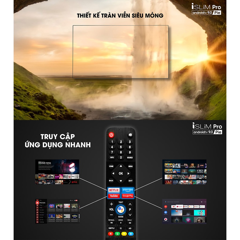 Smart Voice Tivi Asanzo ISlim 55 inch 55SL800 Android 9.0, UHD 4K, Có Remote Giọng Nói, Wifi. DVB-T2, Tivi Giá Rẻ