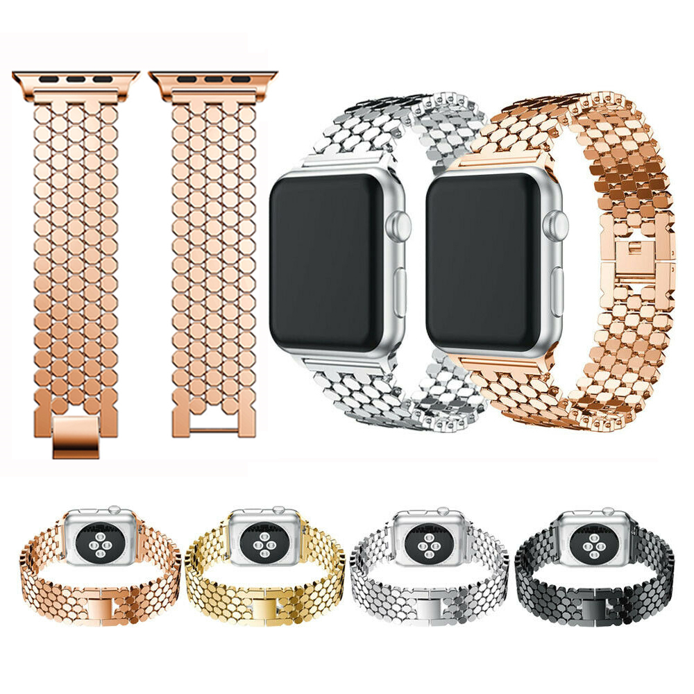 CHINK Luxury Scales Shape Link Stainless Steel Watch Band iWatch Wrist Replacement Metal Strap Bracelet For Apple Watch Series 5 4 3 2 1 38-44mm