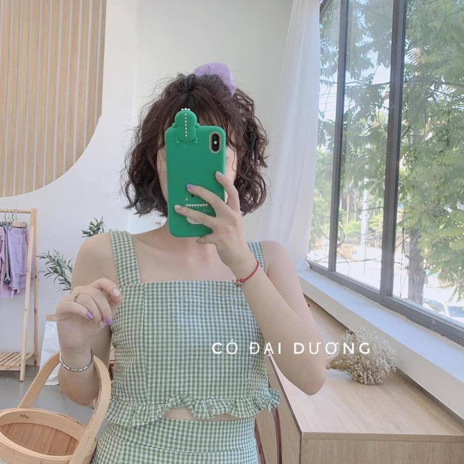💃 Bộ Chân Váy Áo Croptop Kẻ Ô Set Váy Áo 2 Dây 3 Màu VANH