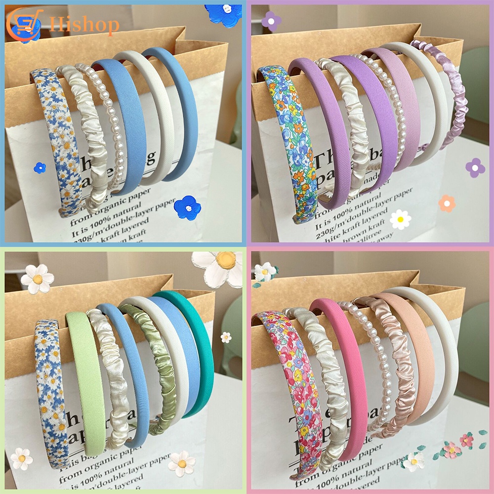 Băng Đô Cài Tóc Bằng Lụa Đính Ngọc Trai Giả Thời Trang Hàn Quốc Cho Nữ