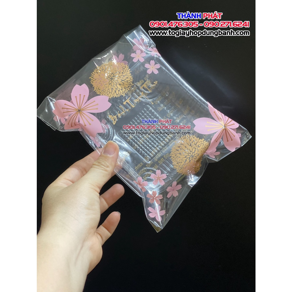 100 Khay kèm túi dán miệng hoa đào đựng bánh trung thu 250g-300g