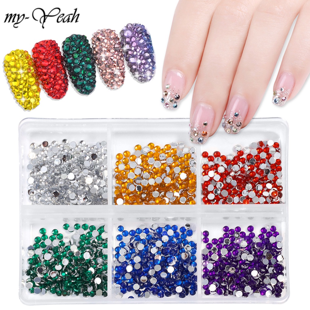 MONJA [Hàng mới về] Hộp 6 loại đá trang trí móng 3D nghệ thuật nhiều màu tiện dụng