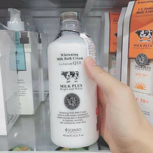 Sữa Tắm Bò Dưỡng Trắng Da BEAUTY BUFFET Scentio Milk Plus Whitening Q10 Bath Cream 450ml - Thái Lan