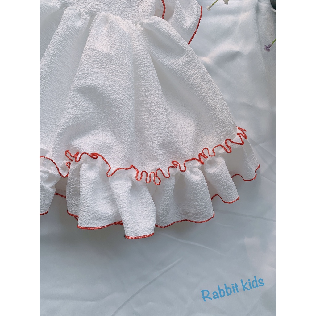 Váy Trắng Cho Bé Gái FREESHIP Rabbit Kids - Đầm Hè Trẻ Em Chất Xốp Mềm Mát Viền Đỏ Dễ Thương Xinh Xắn