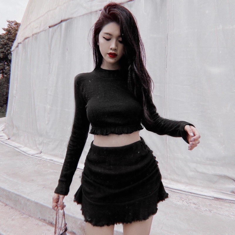 Set Áo Croptop Chân Váy Rúm Viền Bèo L.Y Store  Set Sang Chảnh Tiểu Thư Cá Tính HOT