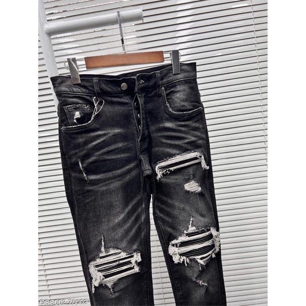 Quần Biker Siêu Cấp Đen Xám Vá