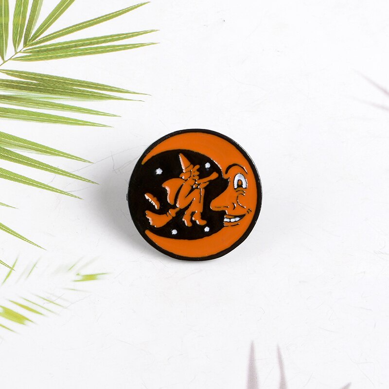Ghim Cài Áo Hình Phù Thủy Mặt Trăng Cười Cho Halloween