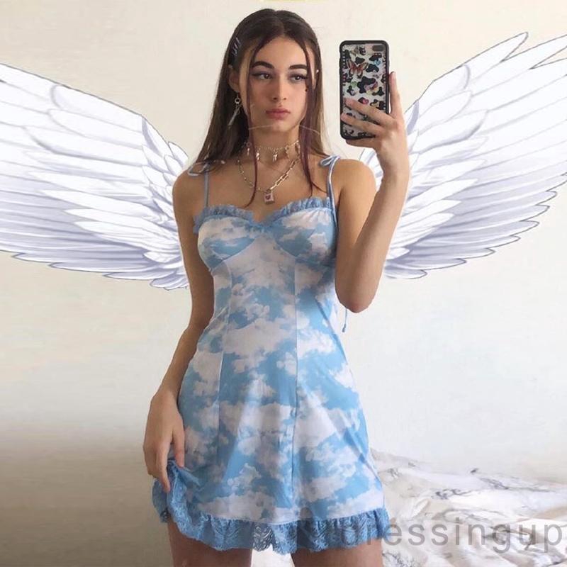 Đầm hai dây phối ren in hoạ tiết thời trang quyến rũ cho nữ | BigBuy360 - bigbuy360.vn