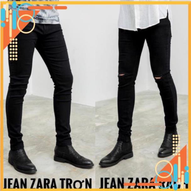 QUẦN JEANS NAM ZR ĐEN RÁCH GỐI SKINNY CAO CẤP