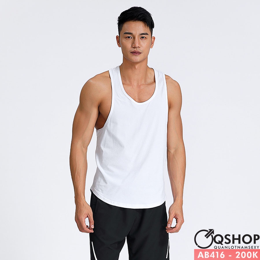 Áo thun ba lỗ tập gym, thể thao màu trơn QSHOP AB416