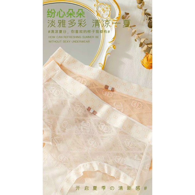 Quần lót nữ ren mềm xuyên thấu siêu mát mùa Hè, đáy quần 2 lớp cotton kháng khuẩn - cạp họa tiết M01