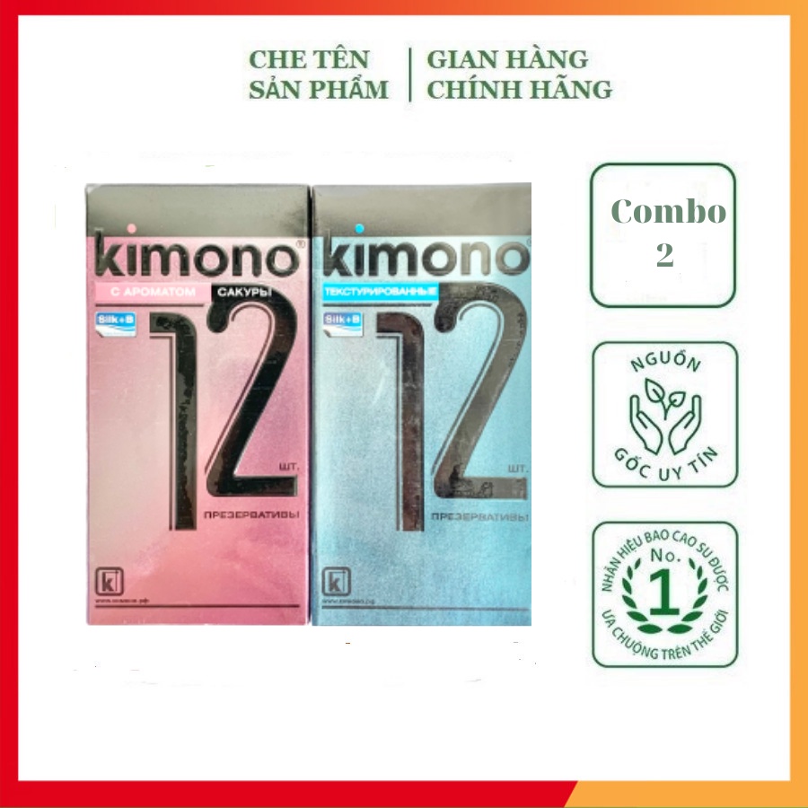 Combo 2 hộp bao cao su KIMONO cao cấp, gân gai, siêu bôi trơn, kéo dài thời gian yêu, ba con sau.