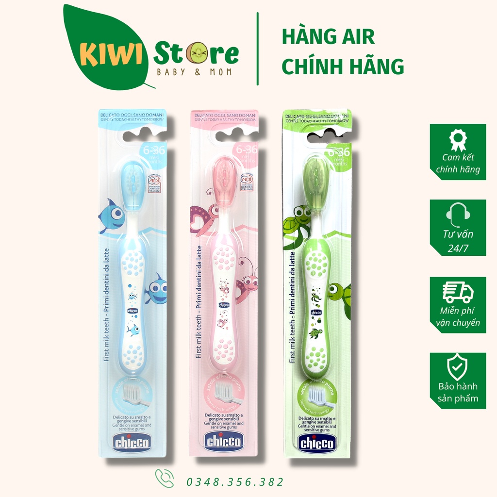 Bàn chải đánh răng Chicco có nắp cho bé từ 6m+ (3 màu)