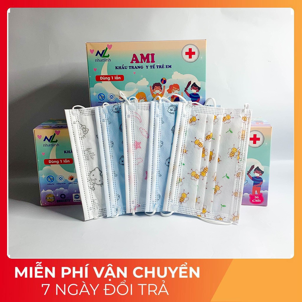 Khẩu trang y tế, Khẩu trang trẻ em họa tiết Ami , hộp 50c, hàng chính hãng &lt; HOT&gt;# qmc