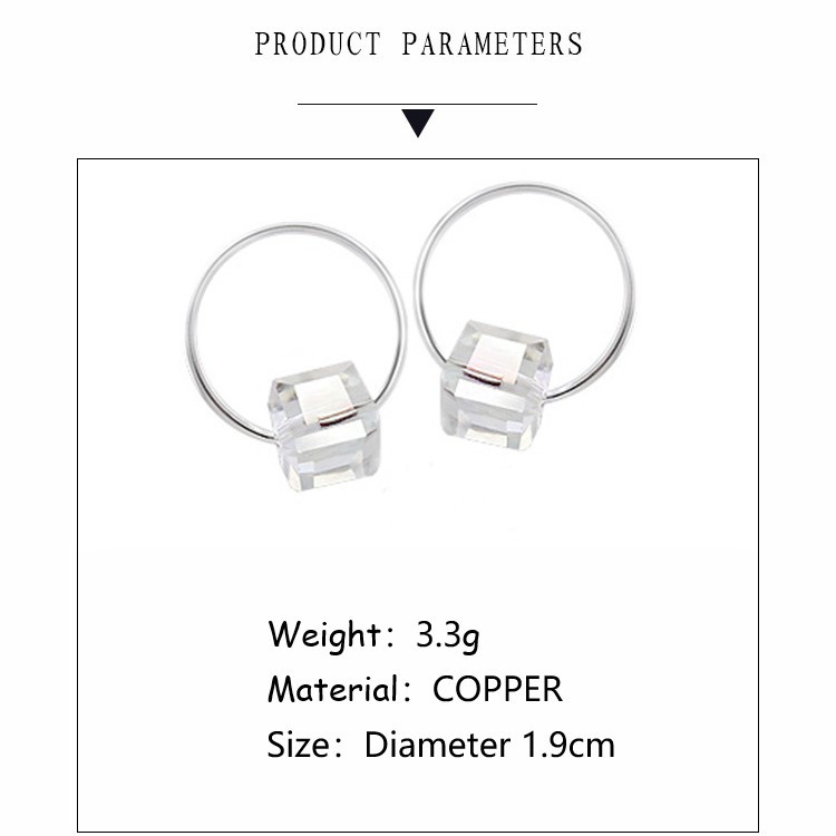 Khuyên Tai Hình Vuông Đính Đá Pha Lê Nhân Tạo Phong Cách Hàn Quốc