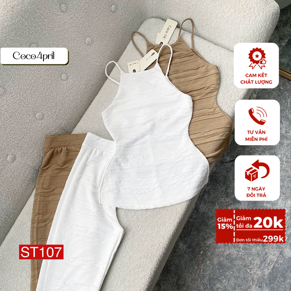 Set áo hai dây dạng yếm quần ống loe cạp cao nhiều màu siêu tây hack dáng ST107