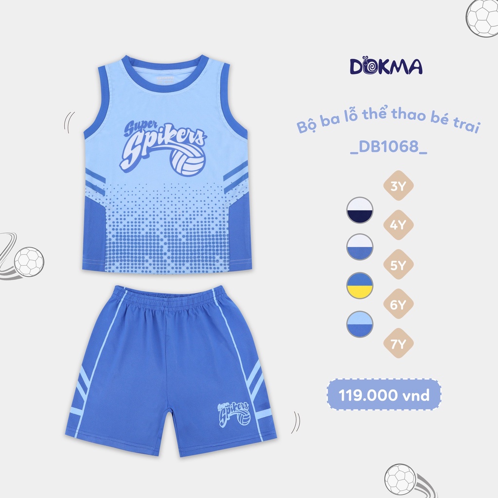 Bộ thể thao 3 lỗ sát nách bé trai Dokma - chất Poly Quick Dry siêu mềm mát, thoát khí, chống nhăn