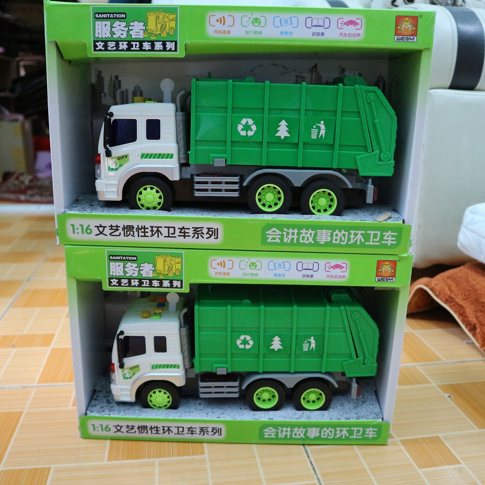 Mô hình xe chở rác chạy đà đồ chơi trẻ em tỉ lệ 1:16