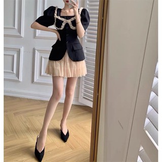 Set áo tay bồng phối von + chân váy xoè bồng von lưới