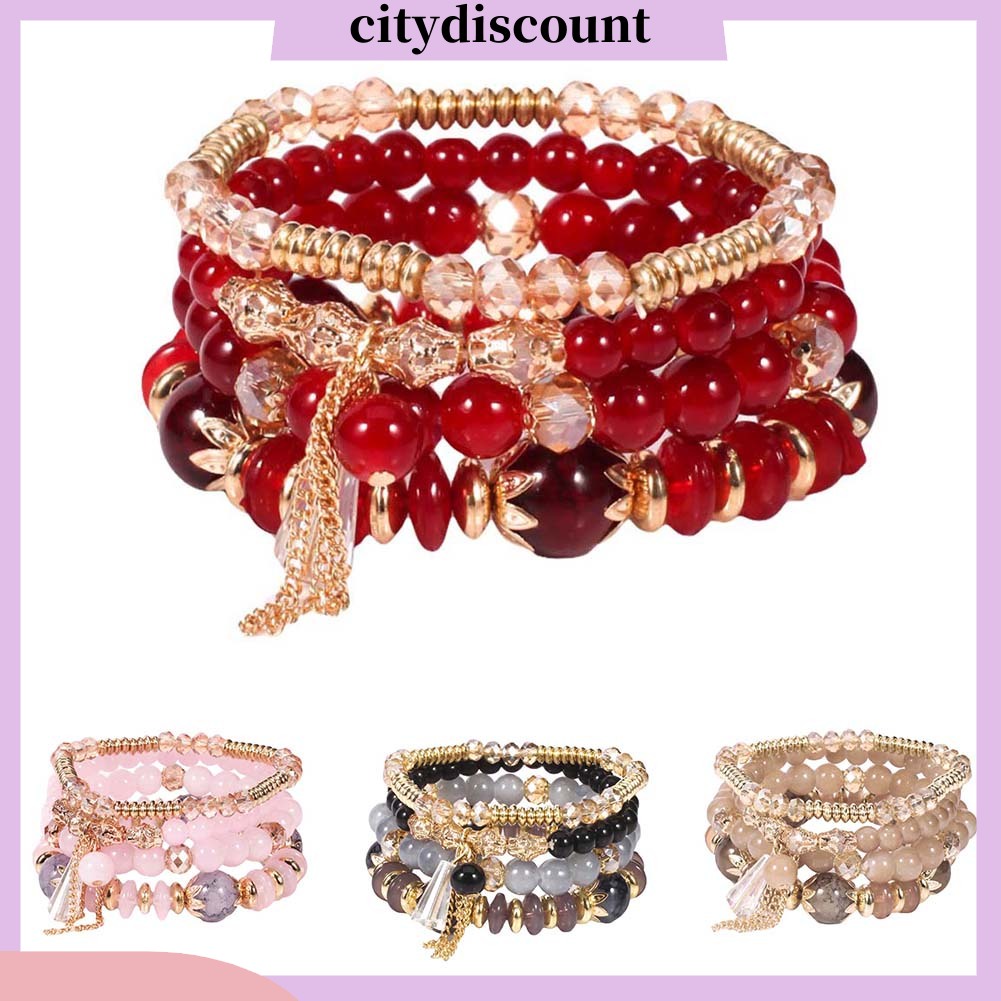 Set 4 vòng tay chuỗi hạt ngọc trai giả phong cách Boho thời trang cho nữ