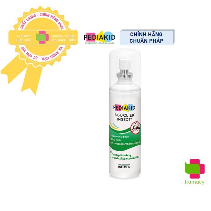Bình xịt chống muỗi côn trùng Pediakid Bouclier Insect Spray, Pháp  bảo vệ là da bé trên 3 tháng tuổi