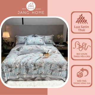 Bộ chăn ga gối lụa Thái hoạ tiết sang trọng, Set 5 món chăn ga gối chất lụa cao cấp - Tặng 1 vỏ gối ôm