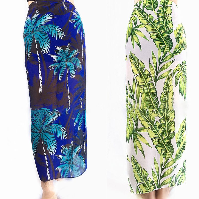 Mary Áo Khoác Bãi Biển Chiffon Dáng Dài In Họa Tiết Lá Dừa Nhiệt Đới Nhiều Màu Sắc Đa Năng Cho Nữ Swi