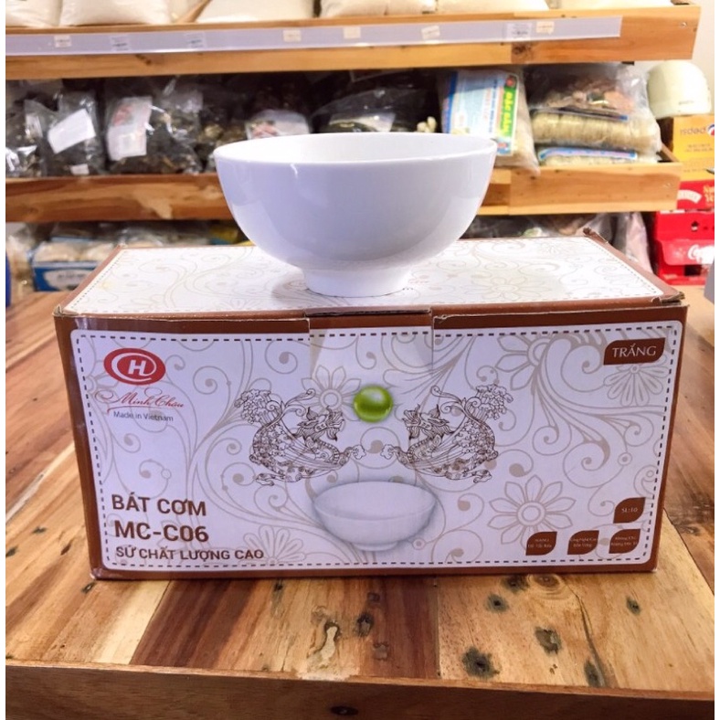 Bát ăn cơm viền vàng 12k Minh Châu sứ xương - Bảo hành 1 đổi 1