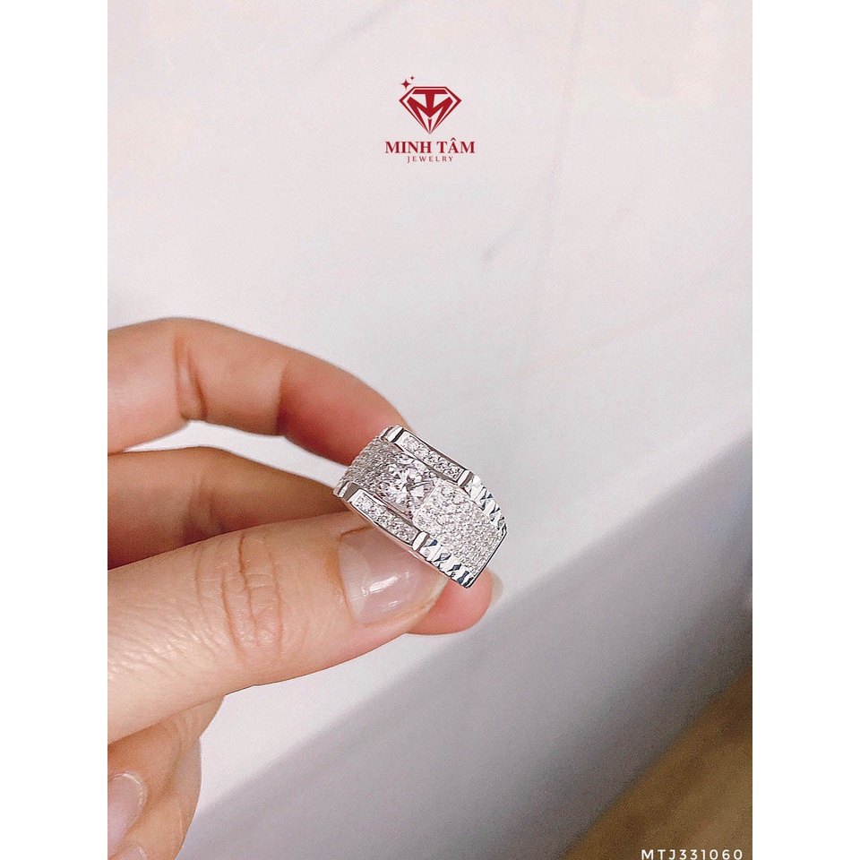 Nhẫn bạc nam ổ đá 6 ly viền đá hai bên chất liệu bạc S950 cao cấp-Minh Tâm Jewelry