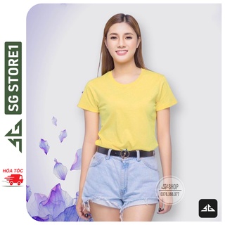 Áo thun trơn nam nữ phông unisex basic tay ngắn thun mềm mịn dày dặn màu vàng nhạt | SGSTORE1