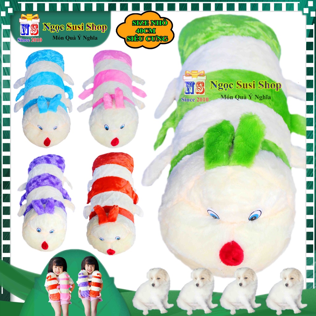 Gấu Bông Gối Ôm Con Sâu Lông Size Nhỏ 40cm Cho Bé Ôm Ngủ - Thú Bông Con Sâu Nhí Siêu Cưng