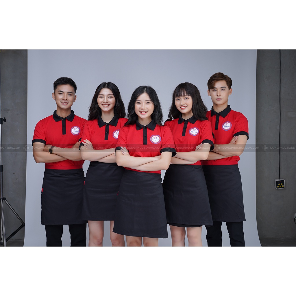 Tạp dề Ngắn màu đen  phục vụ Tạp dề phục vụ có túi Tạp dề đồng phục Tạp dề nhân viên sẵn hàng kèm video TD-Nửa-M