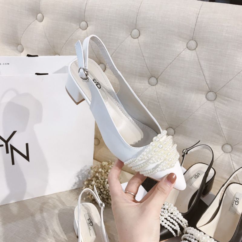 T(ẢNH THẬT) Sandal Gót Vuông 4p Mũi Phối Ngọc Da Mềm Êm Fullbox Cao Cấp