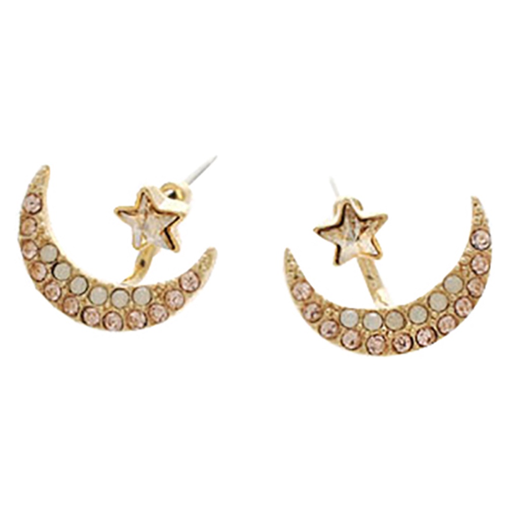 Đôi khuyên tai hình mặt trăng và ngôi sao đính đá thanh lịch cho nữ