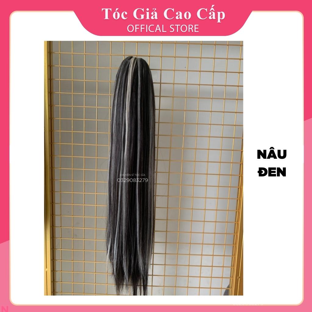 Tóc giả ngoặm thẳng dài phối line bạch kim , bấm phồng chân tóc