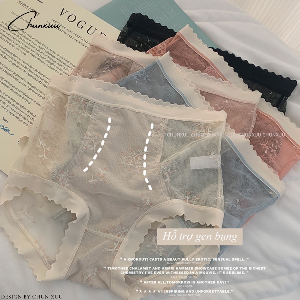 Quần lót ren nữ cạp cao phối viền su mát lạnh, hỗ trợ gen bụng định hình vòng eo thon gọn ChunXuu- GB15