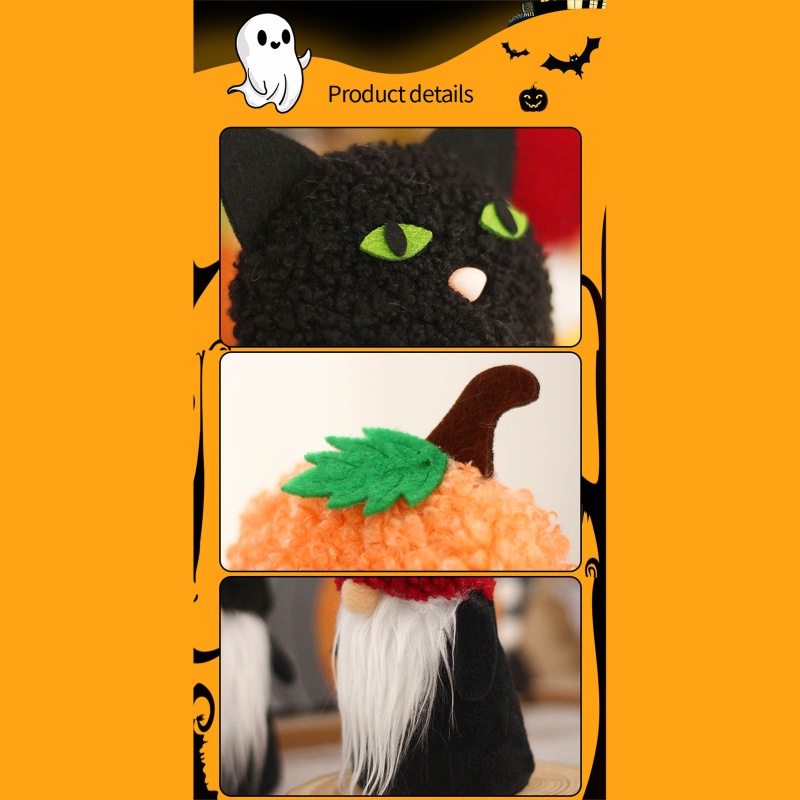 Phụ Kiện Khay Trang Trí Halloween Hình Chú Mèo Đen Đội Mũ Elf Dwarf