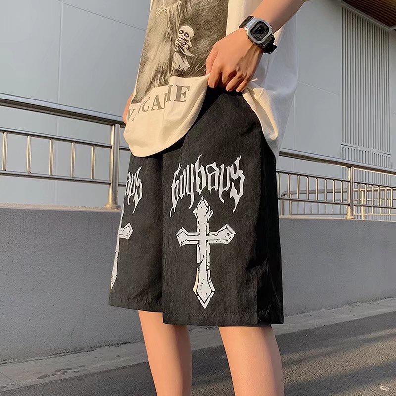 Quần ngắn ống rộng In Chữ Phong Cách Gothic Mẫu Mới Thời Trang Mùa Hè Cho Nam Và Nữ
