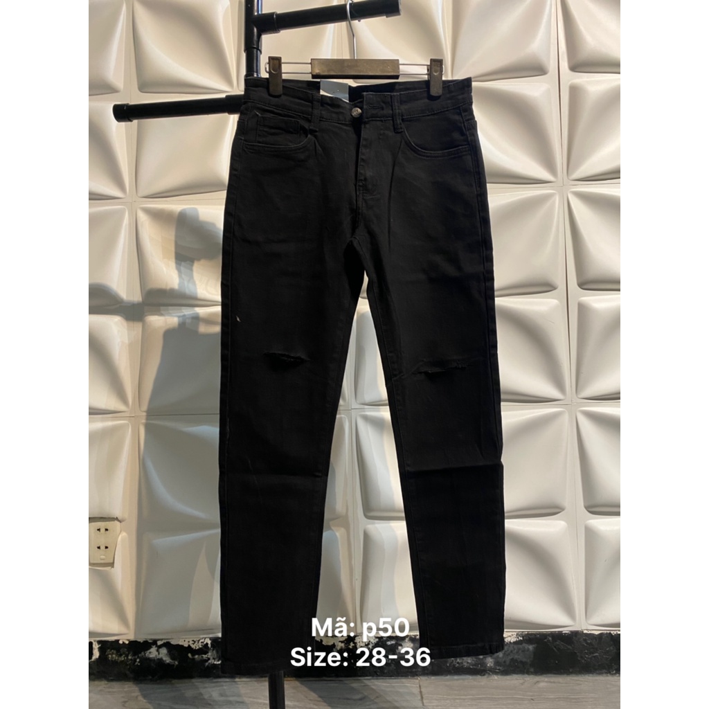 quần jean đen trơn nam rách gối bigsize basic slimfit mã 50 [tnhung]