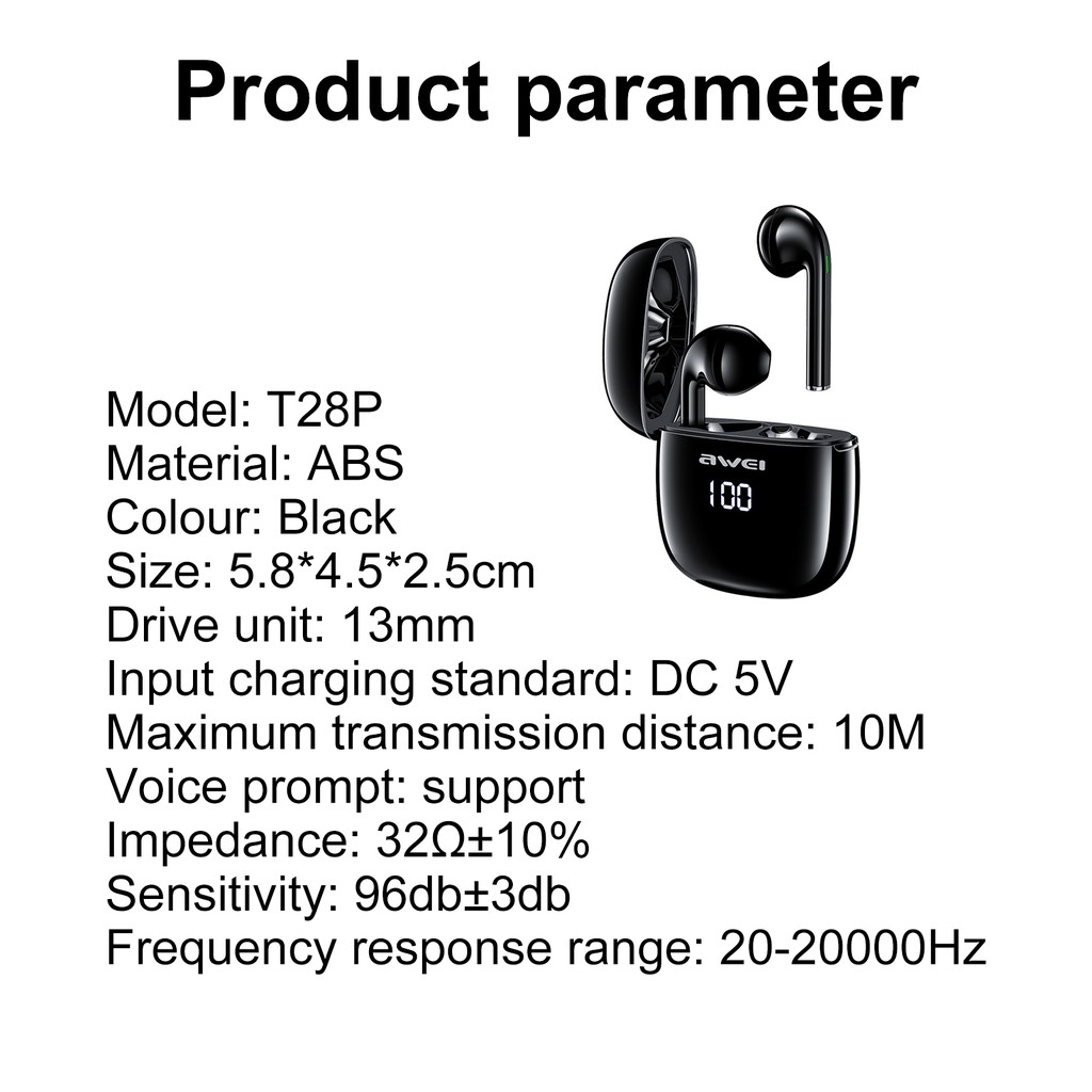 Tai Nghe Bluetooth 5.0 Không Dây Hel + Awei T28p Tws