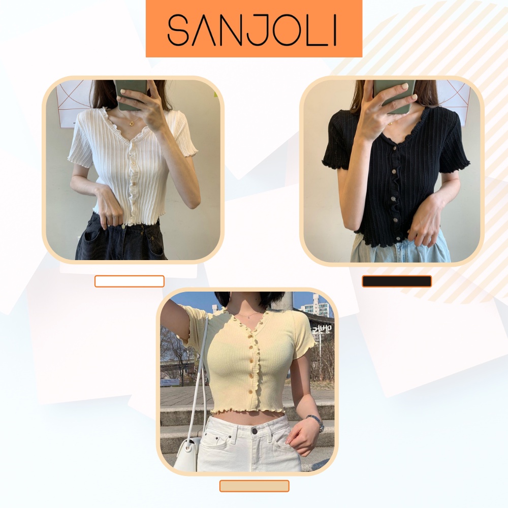 Áo Kiểu Croptop Nữ SANJOLI Áo Croptop tay ngắn Ôm body Ulzzang Bánh Bèo Hàn Quốc AO037