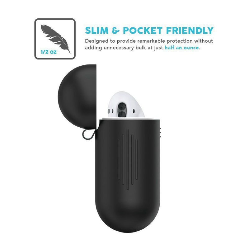 For Apple Airpods Accessories Silicone Cover Case+Anti Lost Strap Holder+Carabiner 4 In 1(Black)