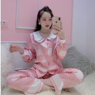 Đồ ngủ nữ LYNS đồ bộ pijama nữ chất lụa satin dài tay bộ ngủ Cao Cấp mềm mịn, dễ chịu.