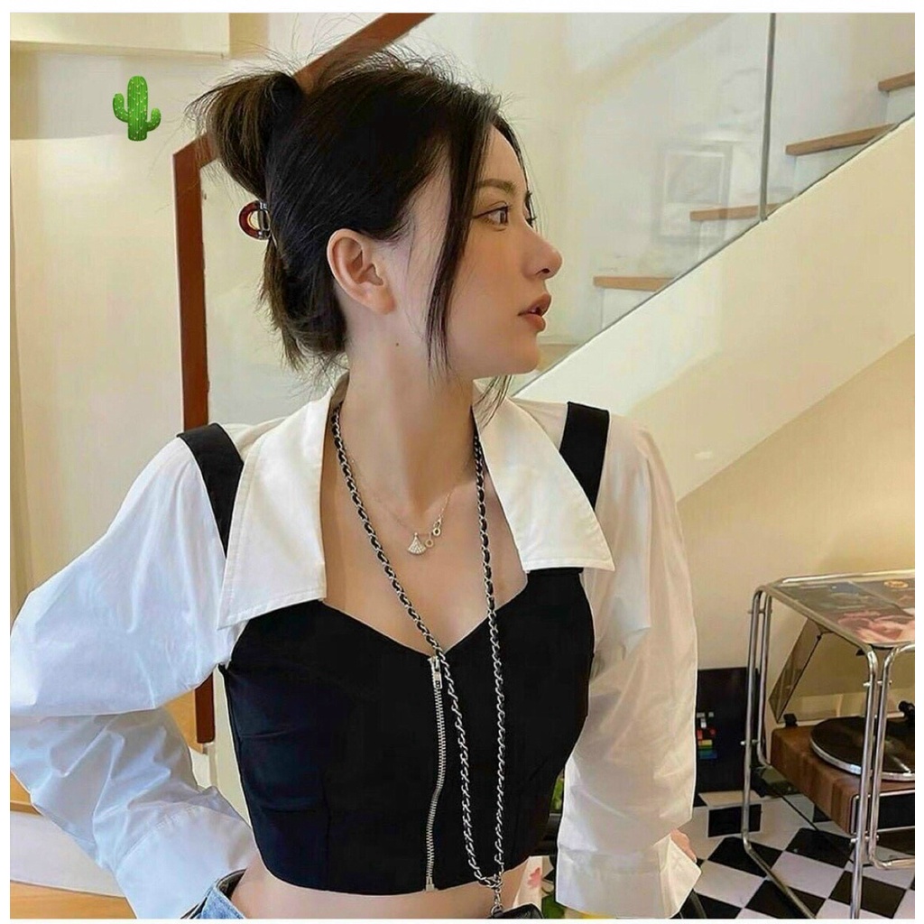 ÁO SƠ MI CỔ VUÔNG CROPTOP TIỂU THƯ CÁCH ĐIỆU KHÓA KÉO XỊN LẮM Ạ