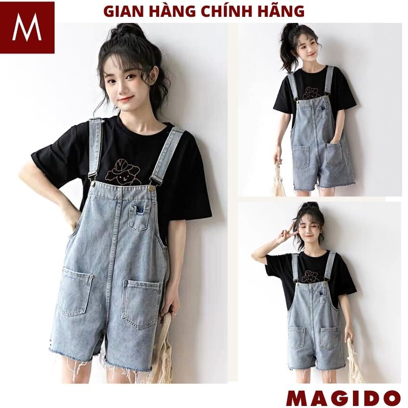 Quần yếm short jeans bò kiểu dáng hàn quốc ulzzang mặc kute dễ thương đi chơi rất xinh -MAGIDO