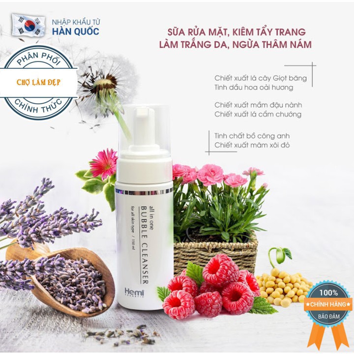 Sữa Rửa Mặt Kiêm Tẩy Trang Hemi BUBBLE Cleanser  Hàn Quốc Chính Hãng