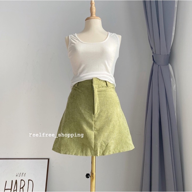 Set 3 Món 2 Áo+ Chân Váy Xanh Lá Chất Nhung Gân Chân Váy Kèm Quần Bảo Hộ (Hình Thật)